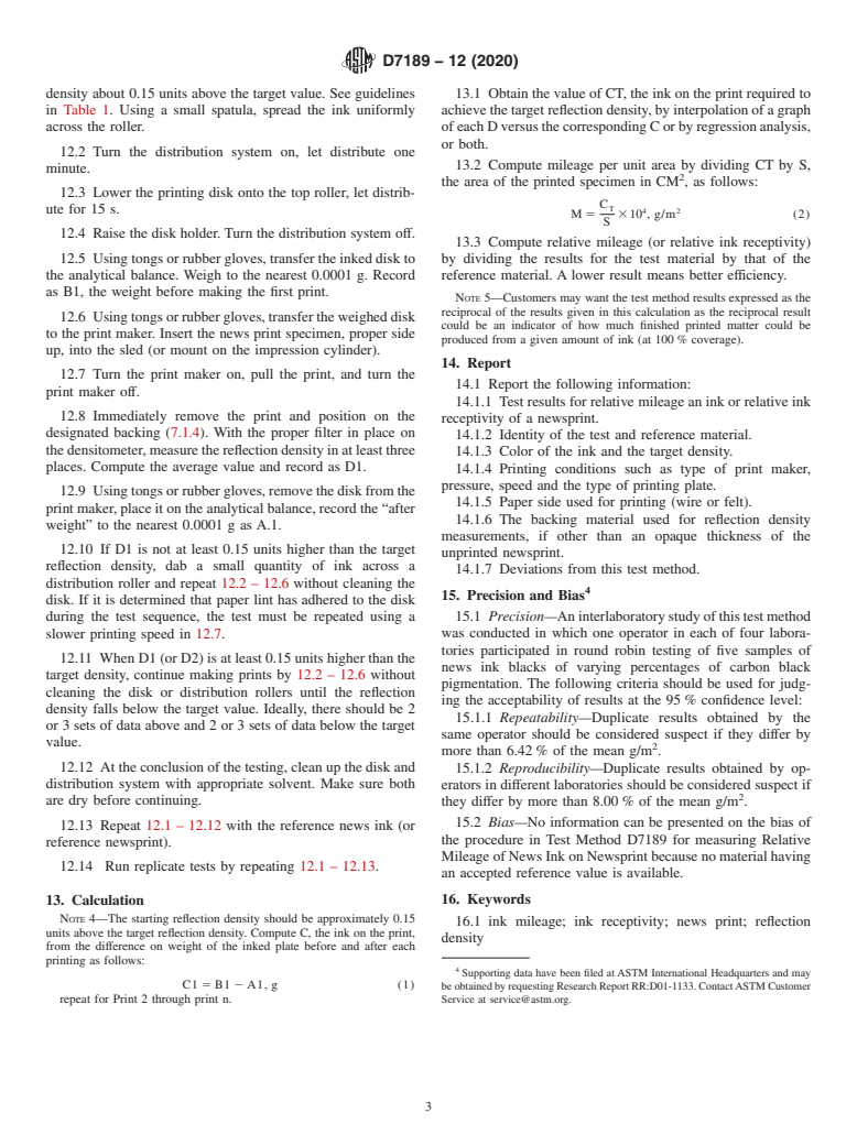 ASTM D7189-12(2020) - Standard Test Method for  Relative Mileage of News Ink on Newsprint