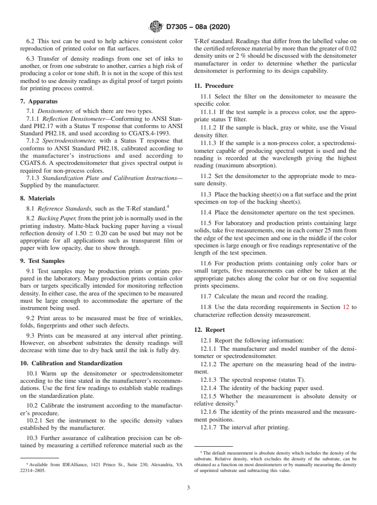 ASTM D7305-08a(2020) - Standard Test Method for Reflection Density of Printed Matter