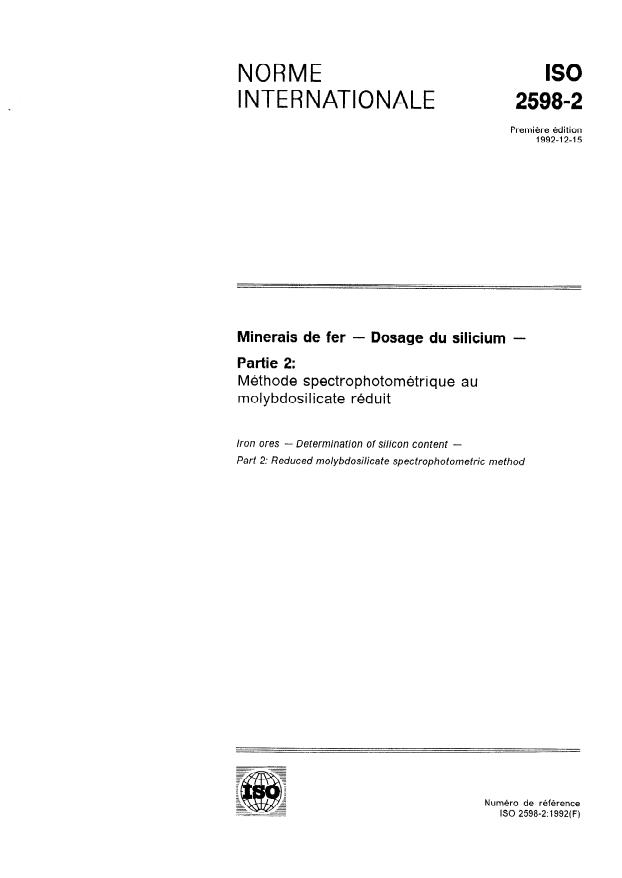ISO 2598-2:1992 - Minerais de fer -- Dosage du silicium