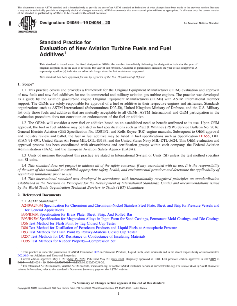 REDLINE ASTM D4054-20 - Standard Practice for Evaluation of New Aviation Turbine Fuels and Fuel Additives