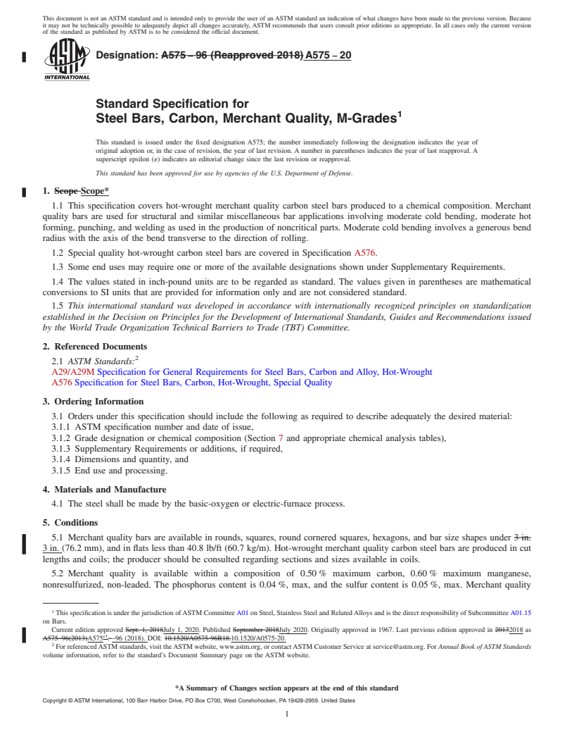 REDLINE ASTM A575-20 - Standard Specification for Steel Bars, Carbon, Merchant Quality, M-Grades