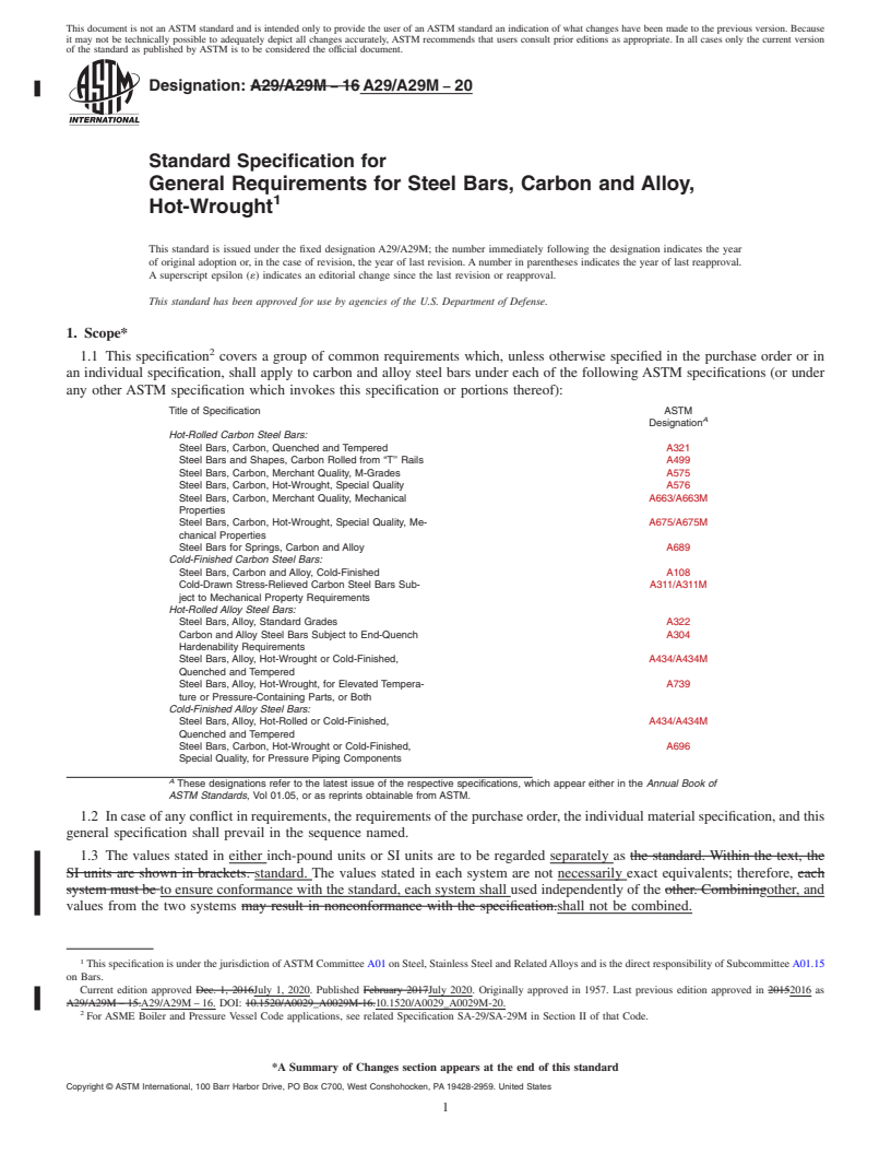 REDLINE ASTM A29/A29M-20 - Standard Specification for General Requirements for Steel Bars, Carbon and Alloy, Hot-Wrought