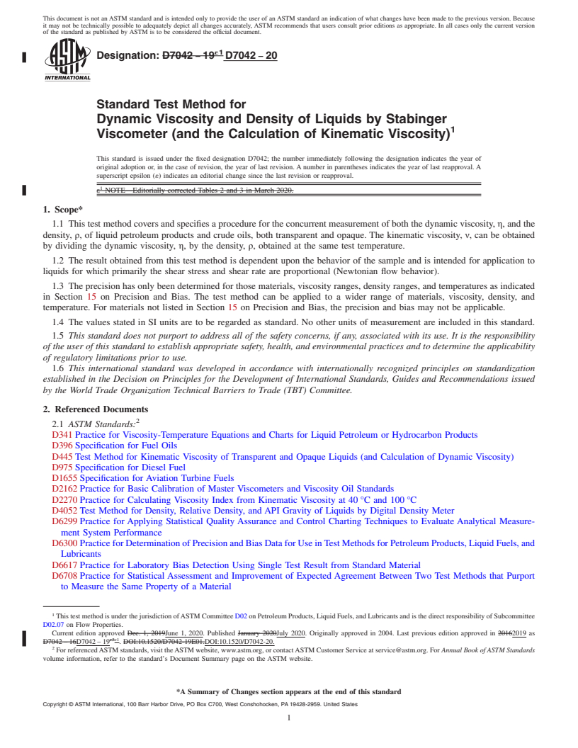 REDLINE ASTM D7042-20 - Standard Test Method for Dynamic Viscosity and Density of Liquids by Stabinger Viscometer  (and the Calculation of Kinematic Viscosity)