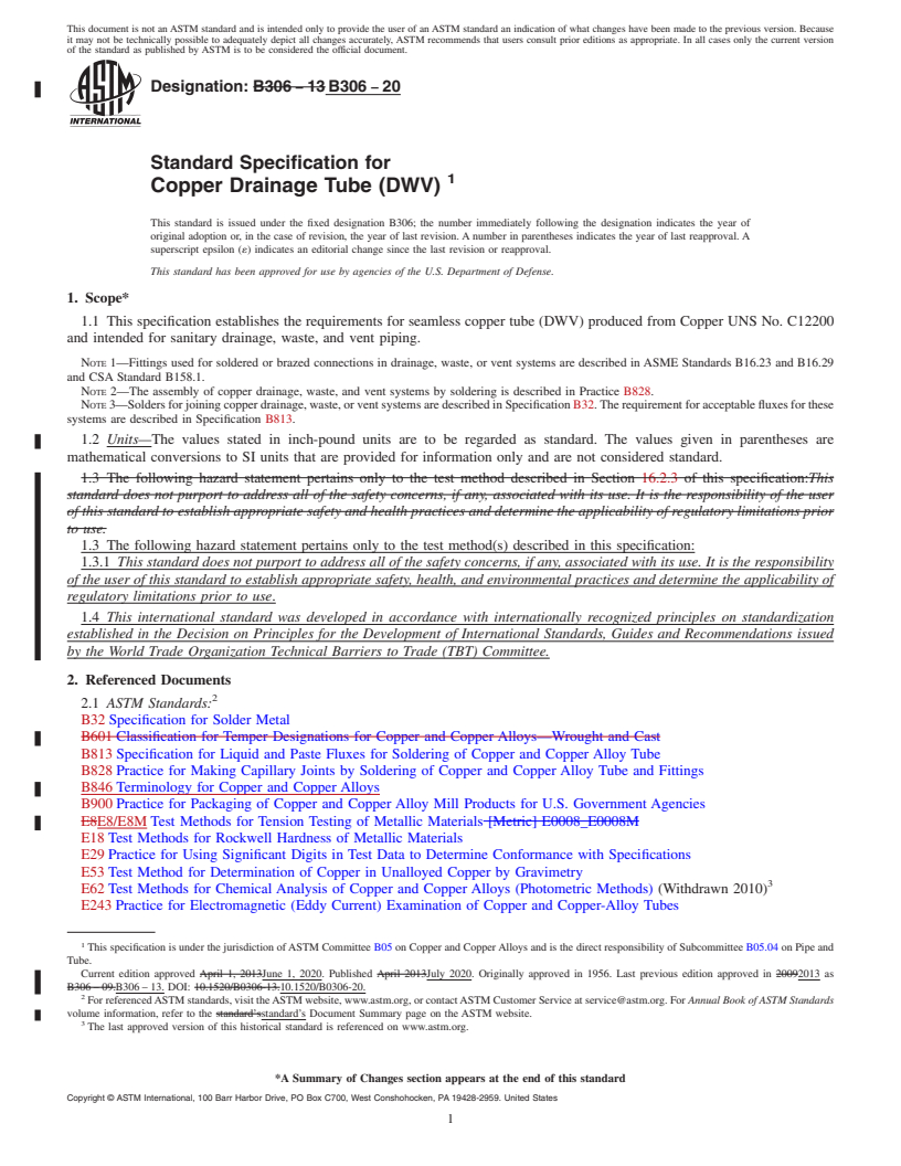 REDLINE ASTM B306-20 - Standard Specification for Copper Drainage Tube (DWV)