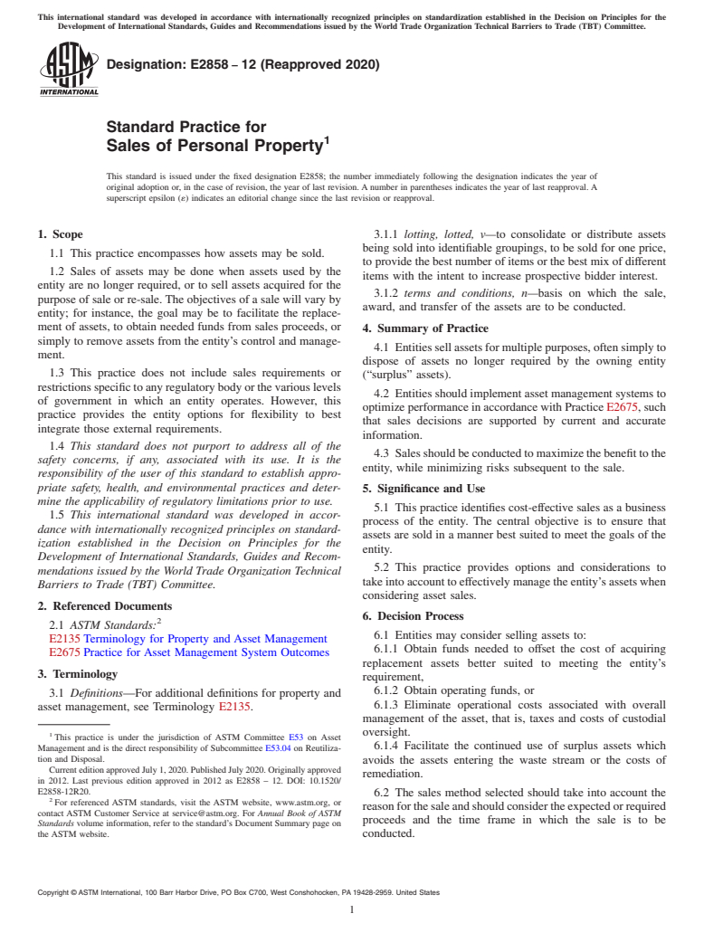 ASTM E2858-12(2020) - Standard Practice for Sales of Personal Property