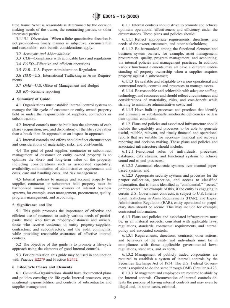 ASTM E3015-15(2020) - Standard Guide for Management of Customer-Owned Property Assets in Possession  of Supplier, Contractor or Subcontractor