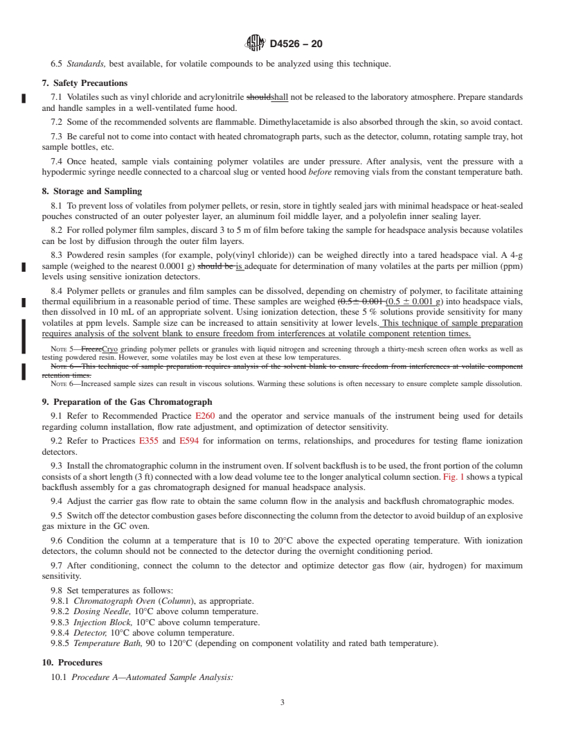 REDLINE ASTM D4526-20 - Standard Practice for  Determination of Volatiles in Polymers by Static Headspace  Gas Chromatography