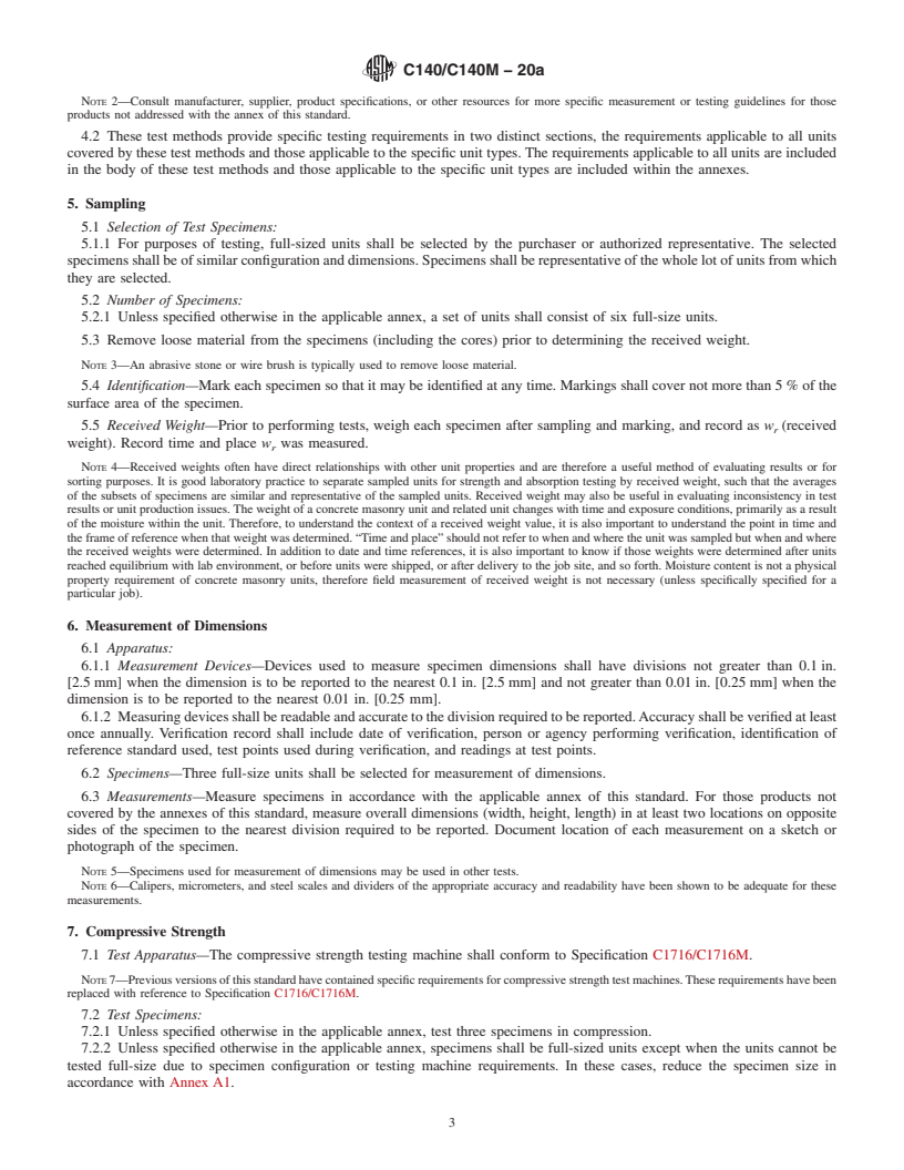 REDLINE ASTM C140/C140M-20a - Standard Test Methods for Sampling and Testing Concrete Masonry Units and Related Units