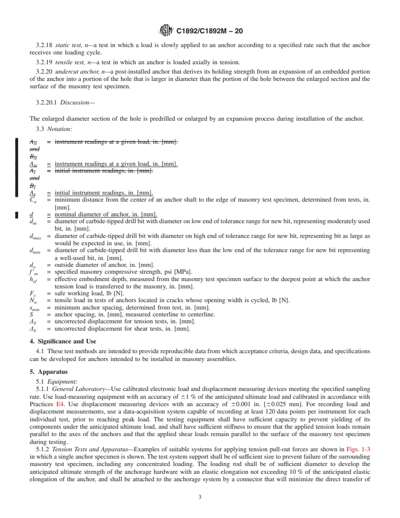 REDLINE ASTM C1892/C1892M-20 - Standard Test Methods for Strength of Anchors in Masonry