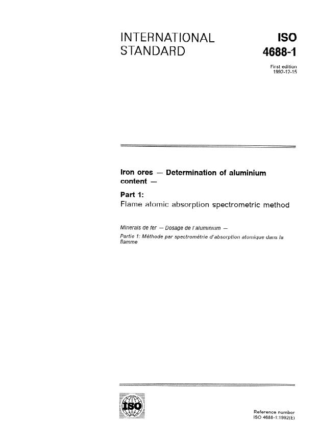 ISO 4688-1:1992 - Iron ores -- Determination of aluminium content