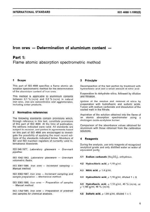 ISO 4688-1:1992 - Iron ores -- Determination of aluminium content