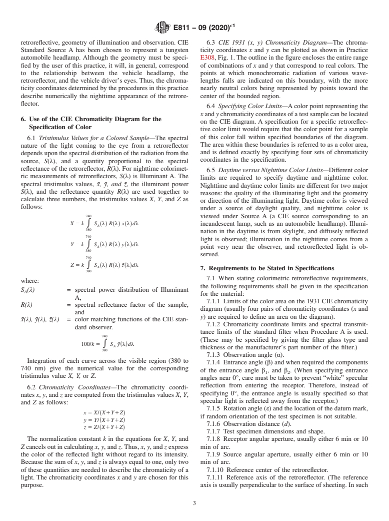 ASTM E811-09(2020)e1 - Standard Practice for Measuring Colorimetric Characteristics of Retroreflectors Under   Nighttime Conditions