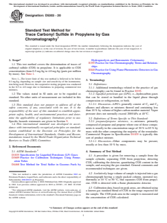 ASTM D5303-20 ASTM D5303-20 - Standard Test Method for Trace Carbonyl Sulfide in Propylene by Gas Chromatography - Page 1 preview