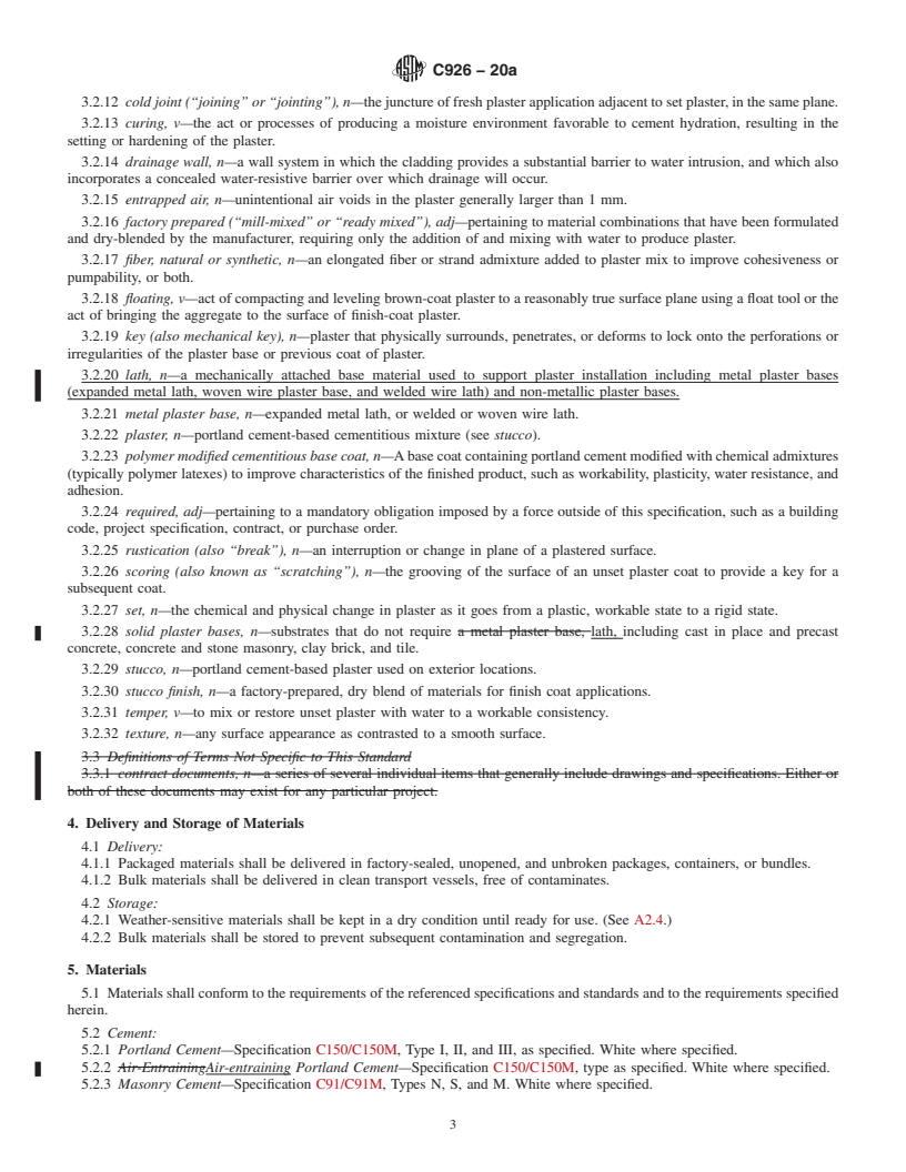 REDLINE ASTM C926-20a - Standard Specification for  Application of Portland Cement-Based Plaster