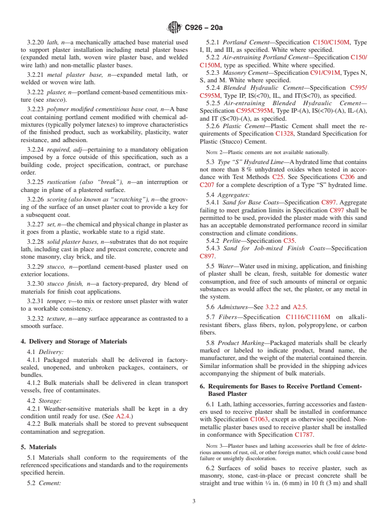 ASTM C926-20a - Standard Specification for  Application of Portland Cement-Based Plaster