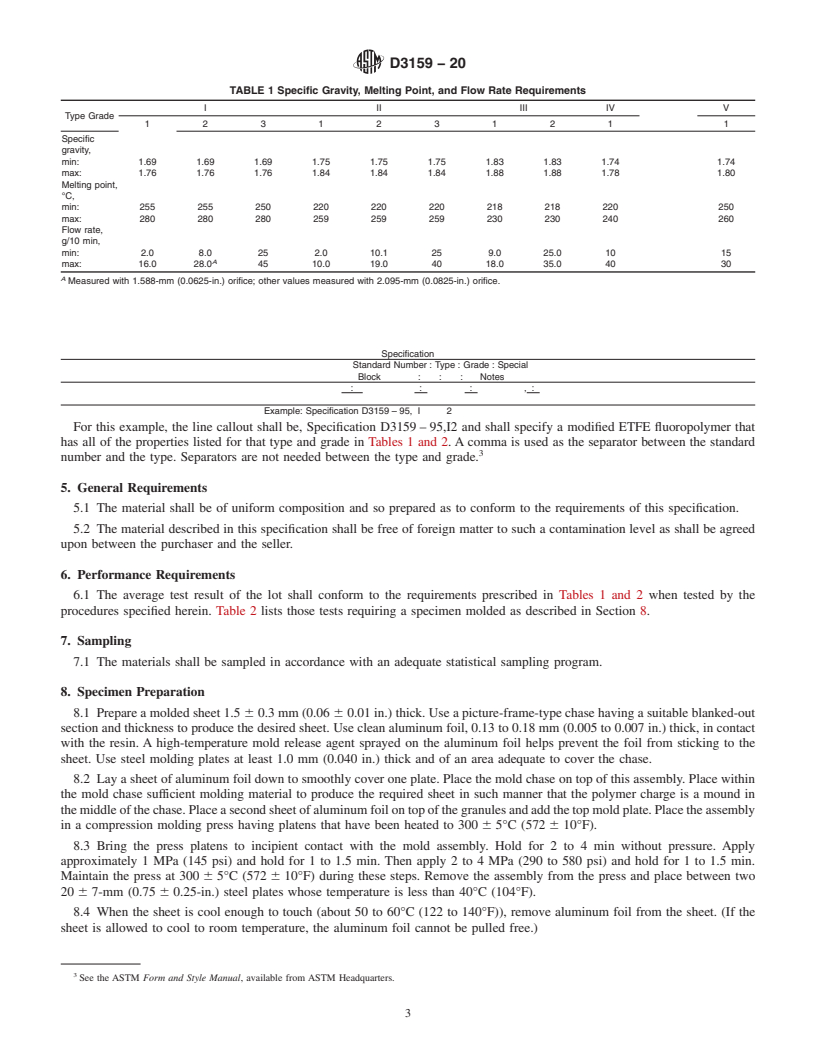 REDLINE ASTM D3159-20 - Standard Specification for Modified ETFE Fluoropolymer Molding and Extrusion Materials