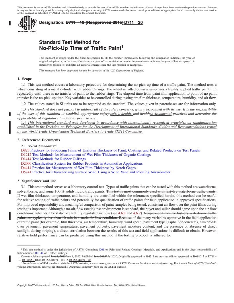 REDLINE ASTM D711-20 - Standard Test Method for No-Pick-Up Time of Traffic Paint