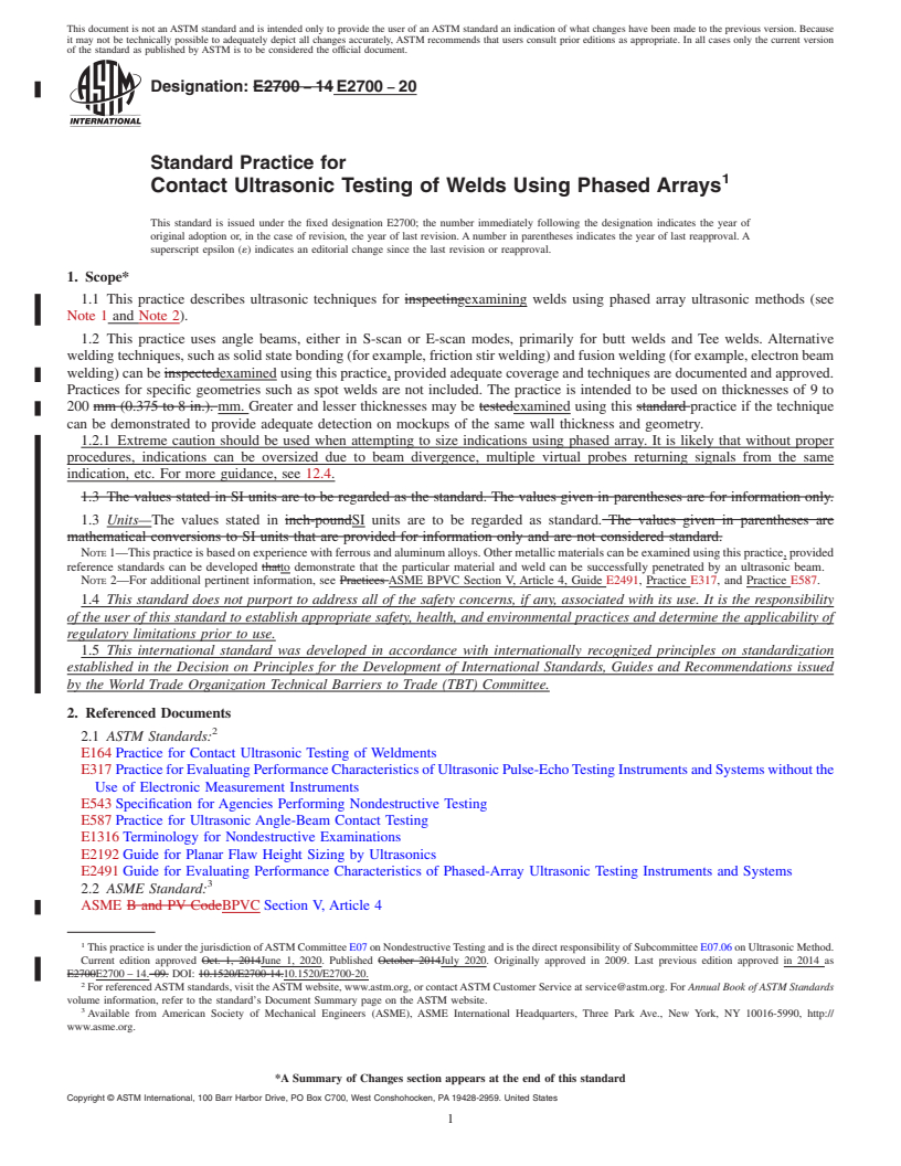 REDLINE ASTM E2700-20 - Standard Practice for  Contact Ultrasonic Testing of Welds Using Phased Arrays