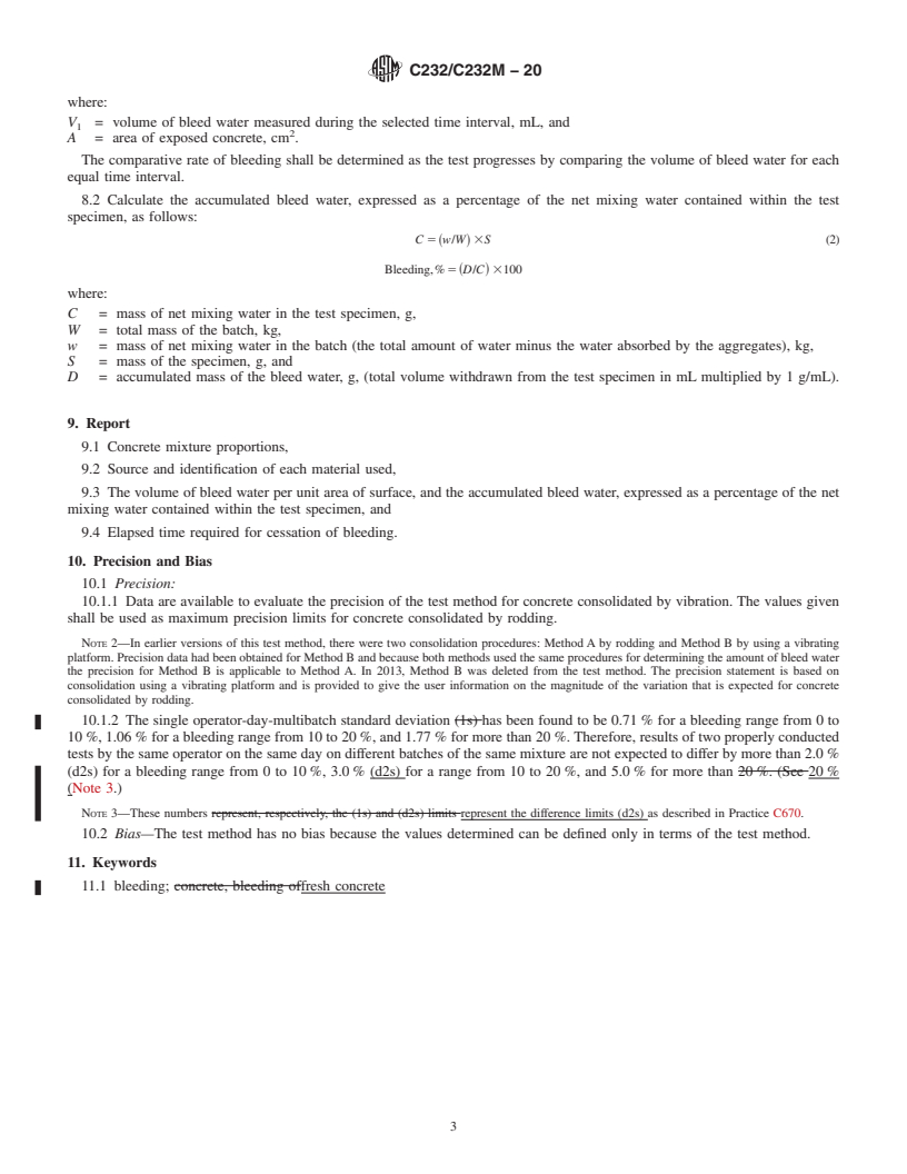 REDLINE ASTM C232/C232M-20 - Standard Test Method for  Bleeding of Concrete