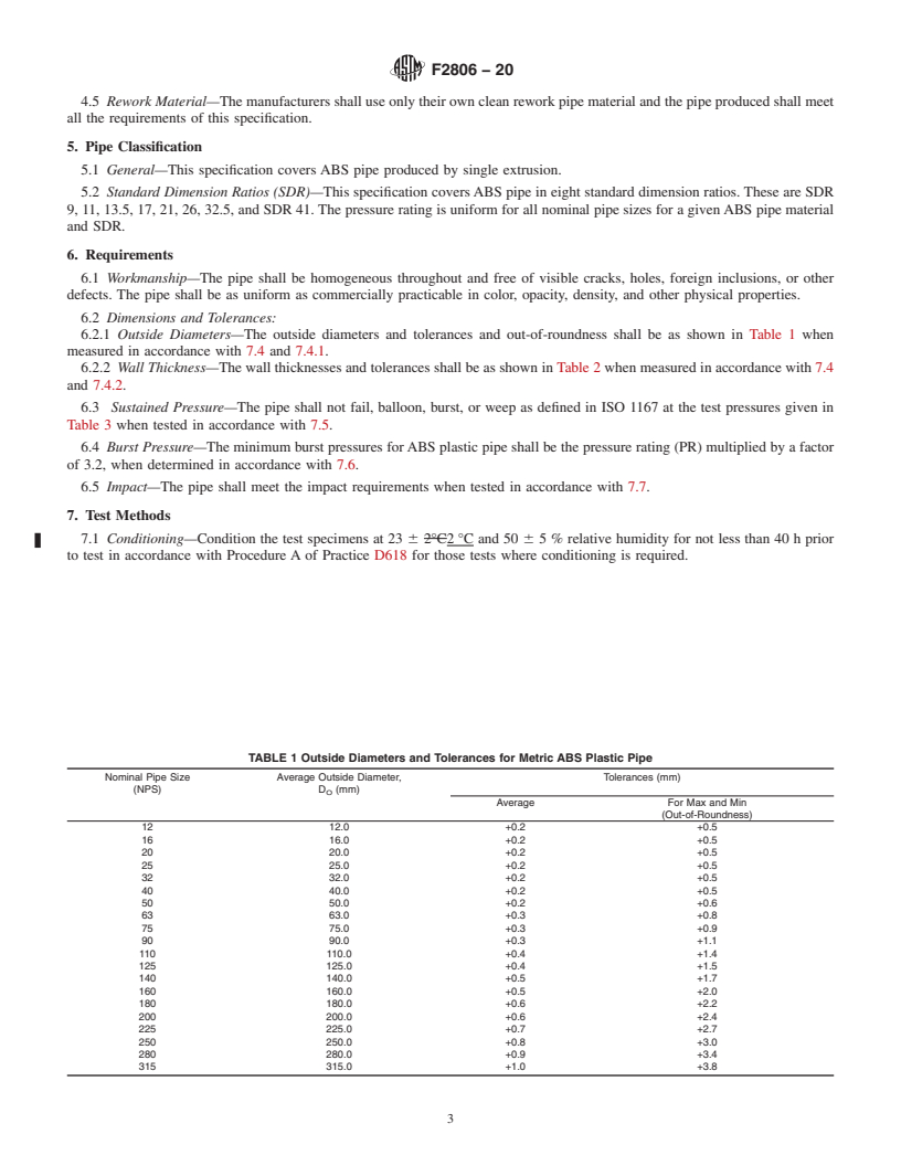 REDLINE ASTM F2806-20 - Standard Specification for Acrylonitrile-Butadiene-Styrene (ABS) Plastic Pipe (Metric  SDR-PR)