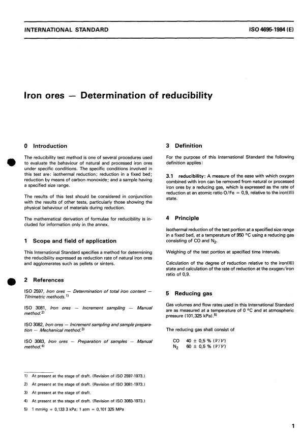 ISO 4695:1984 - Iron ores -- Determination of reducibility