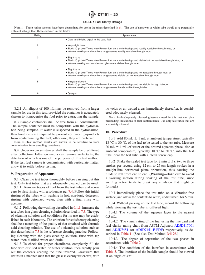 ASTM D7451-20 - Standard Test Method for  Water Separation Properties of Light and Middle Distillate,  and Compression and Spark-Ignition Engine Fuels