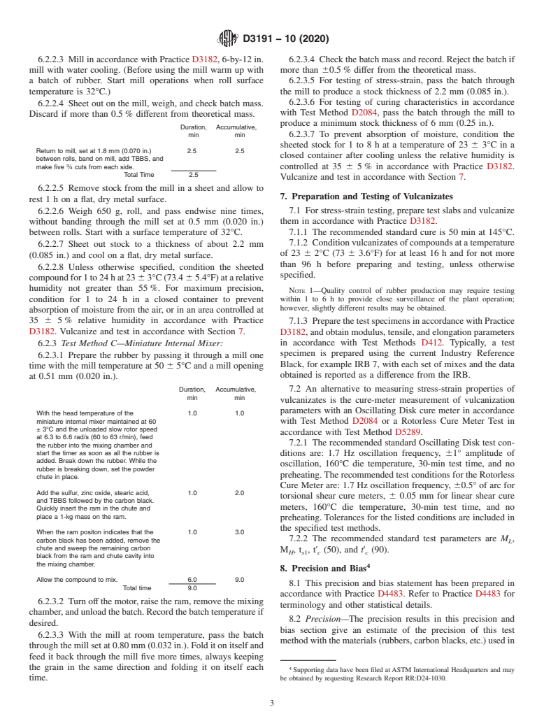 ASTM D3191-10(2020) - Standard Test Methods for Carbon Black in SBR (Styrene-Butadiene Rubber)&#x2014;Recipe  and Evaluation Procedures