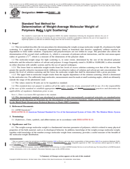 ASTM D4001-20 REDLINE ASTM D4001-20 - Standard Test Method for Determination of Weight-Average Molecular Weight of Polymers by Light Scattering - Page 1 preview