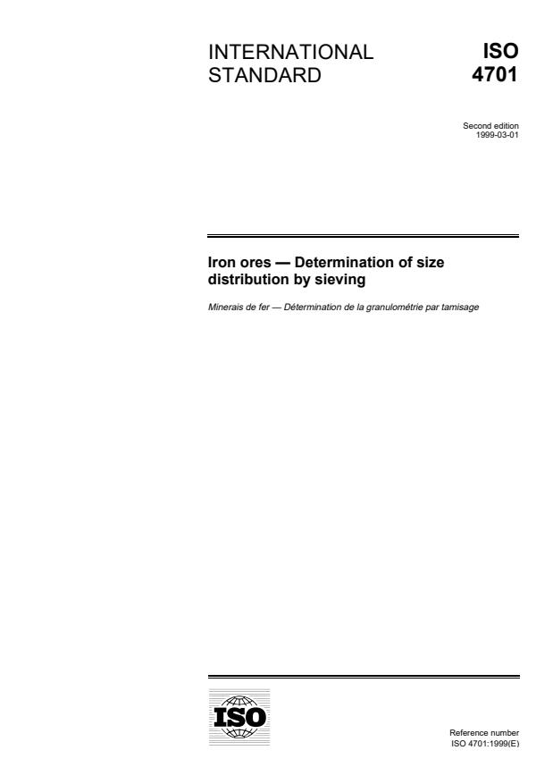 ISO 4701:1999 - Iron ores -- Determination of size distribution by sieving