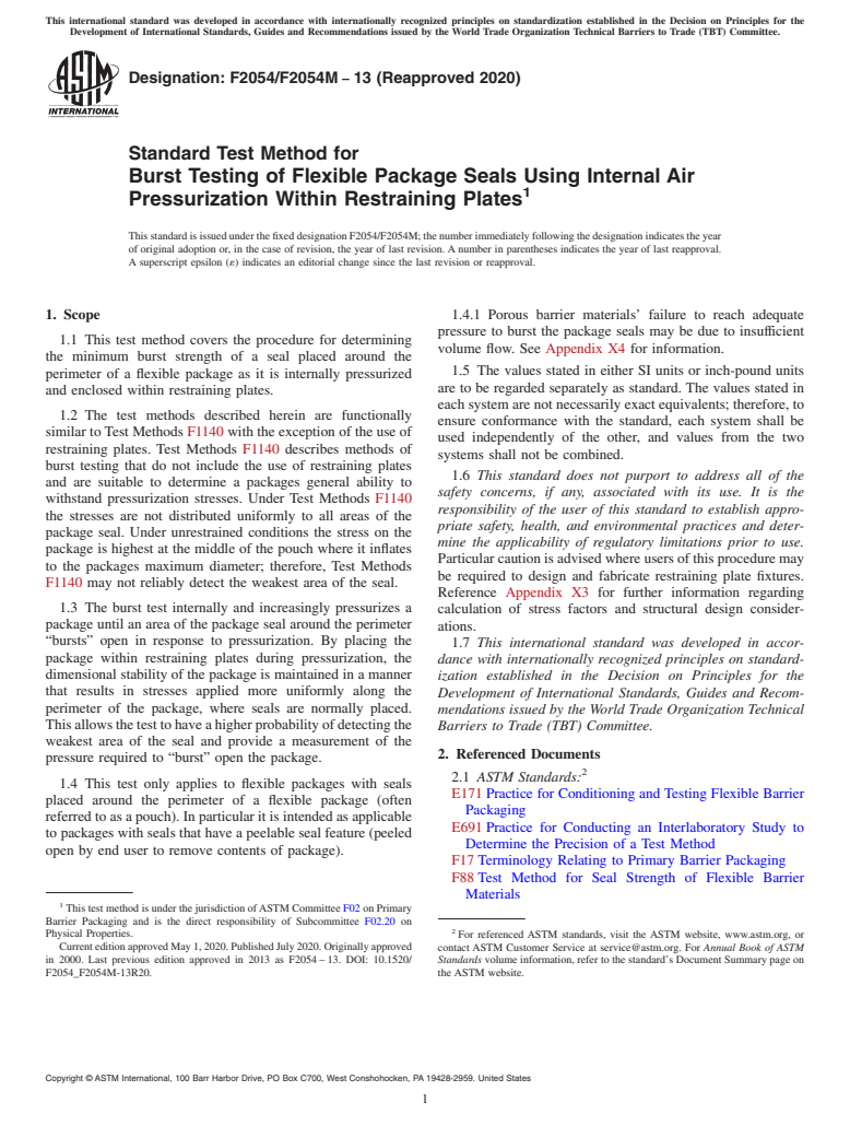 ASTM F2054/F2054M-13(2020) - Standard Test Method for Burst Testing of ...