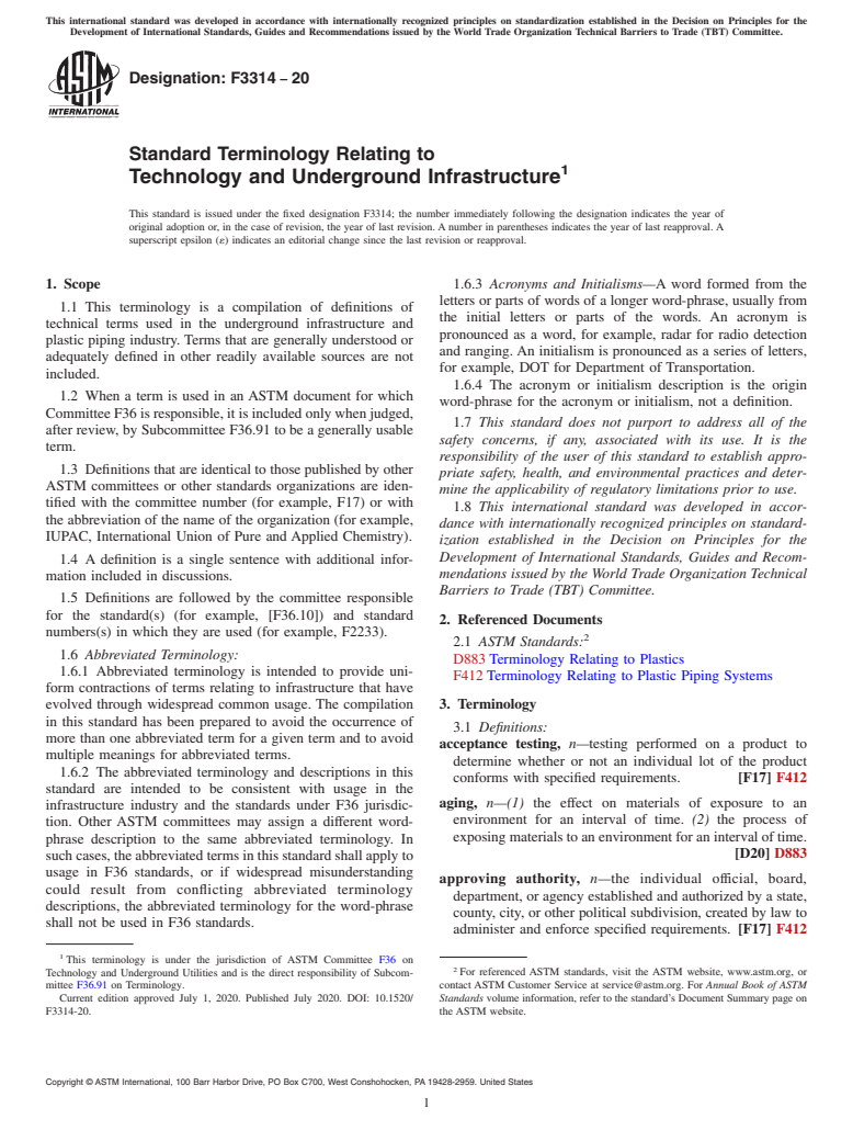 ASTM F3314-20 - Standard Terminology Relating to Technology and Underground Infrastructure
