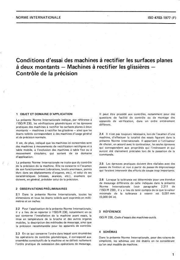 ISO 4703:1977 - Test conditions for surface grinding machines with two columns -- Machines for grinding slideways -- Testing of accuracy