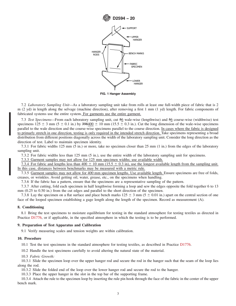 REDLINE ASTM D2594-20 - Standard Test Method for  Stretch Properties of Knitted Fabrics Having Low Power