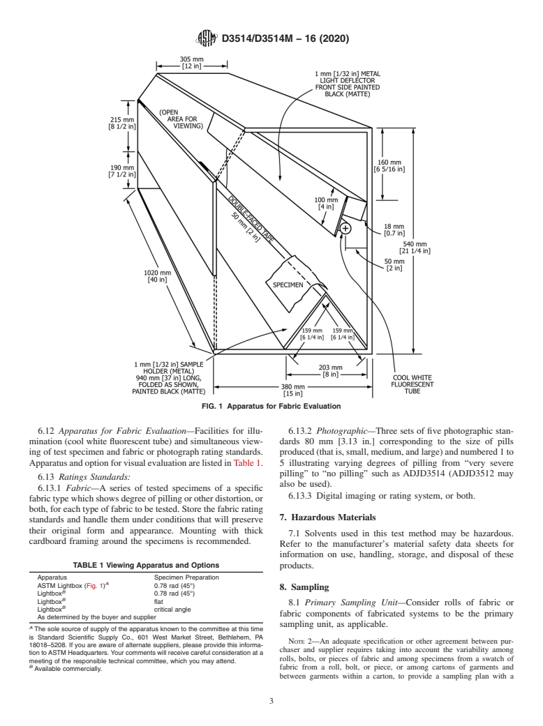 ASTM D3514/D3514M-16(2020) - Standard Test Method for  Pilling Resistance and Other Related Surface Changes of Textile  Fabrics: Elastomeric Pad