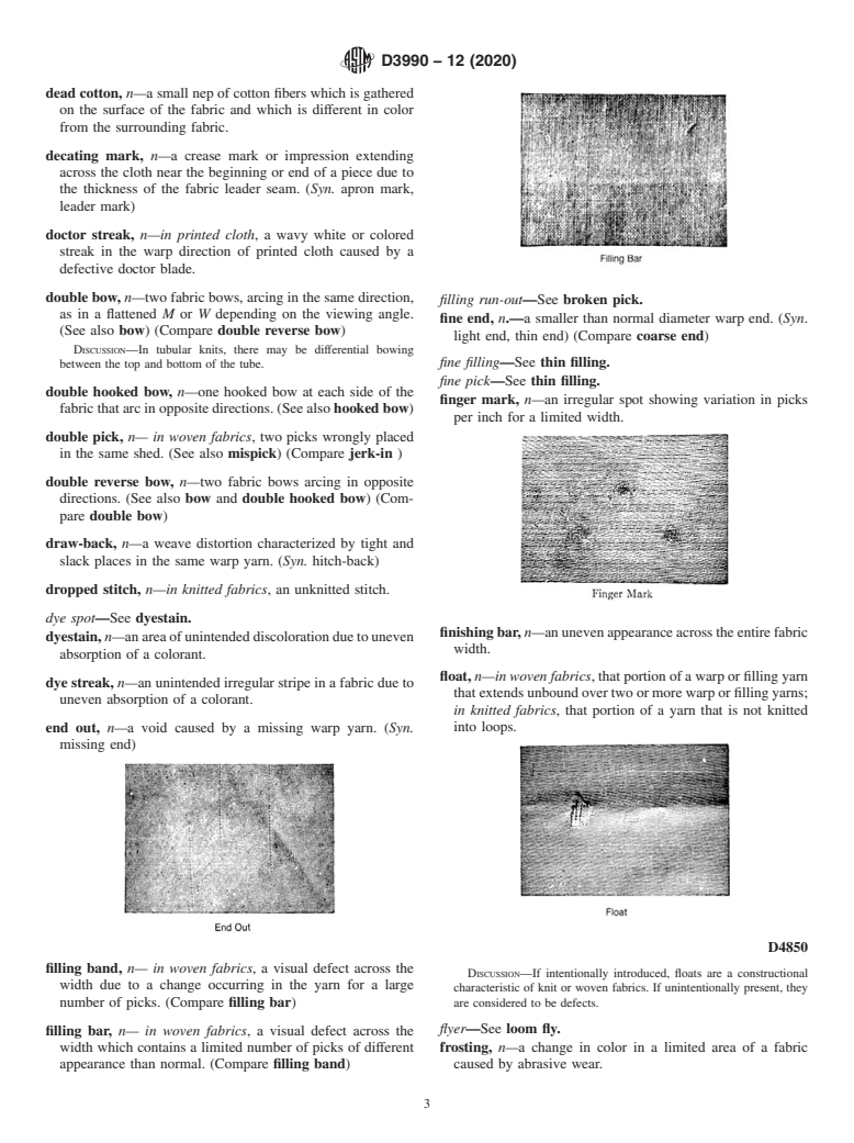 ASTM D3990-12(2020) - Standard Terminology Relating to  Fabric Defects