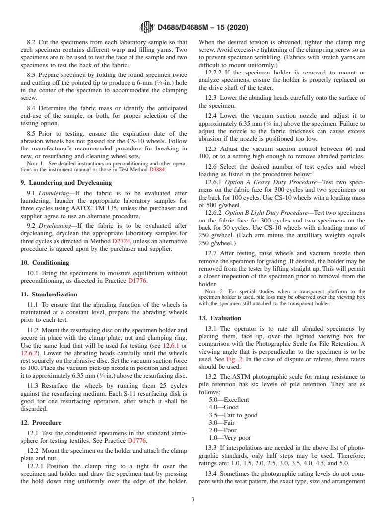 ASTM D4685/D4685M-15(2020) - Standard Test Method for  Pile Fabric Abrasion