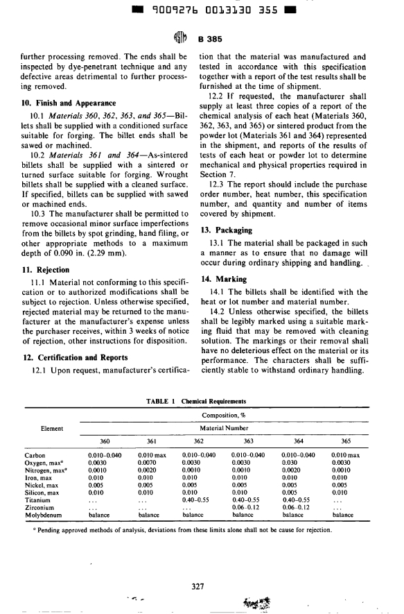 ASTM B385-74 - Specification for Molybdenum and Molybdenum Alloy Billets for Reforging (Withdrawn 1985)