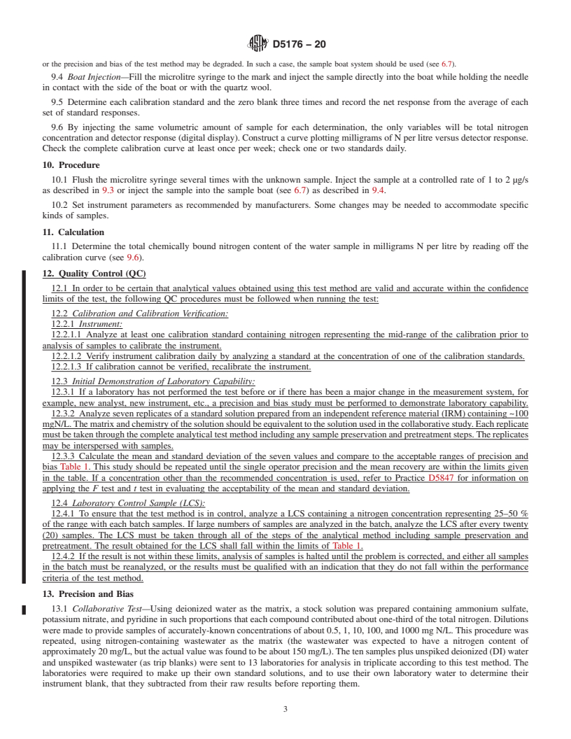 REDLINE ASTM D5176-20 - Standard Test Method for  Total Chemically Bound Nitrogen in Water by Pyrolysis and Chemiluminescence  Detection