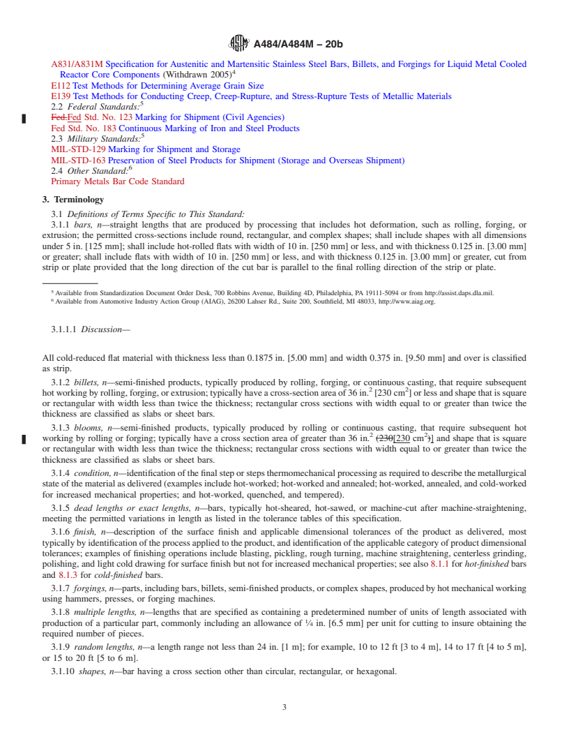 REDLINE ASTM A484/A484M-20b - Standard Specification for  General Requirements for Stainless Steel Bars, Billets, and  Forgings