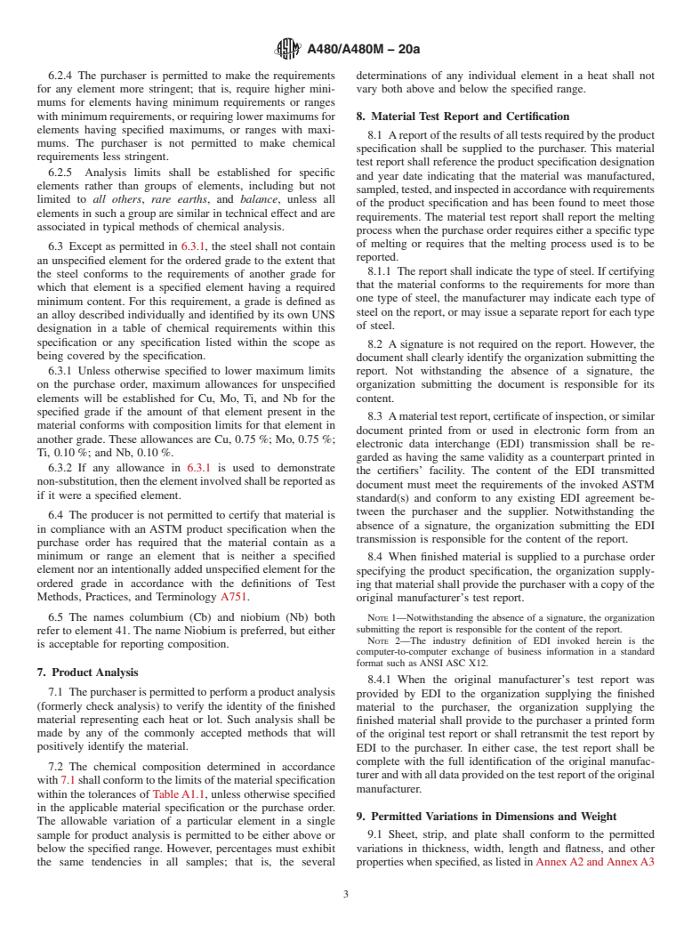 ASTM A480/A480M-20a - Standard Specification for  General Requirements for Flat-Rolled Stainless and Heat-Resisting  Steel Plate, Sheet, and Strip