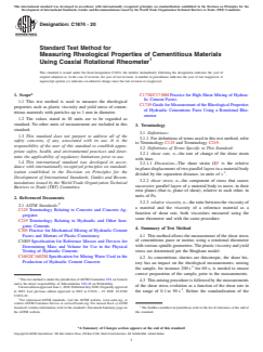 ASTM C1874-20 ASTM C1874-20 - Standard Test Method for Measuring Rheological Properties of Cementitious Materials Using Coaxial Rotational Rheometer - Page 1 preview
