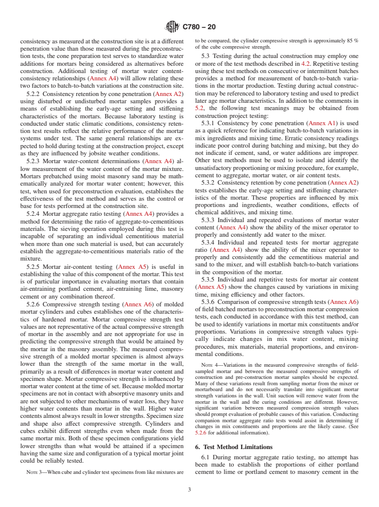 ASTM C780-20 - Standard Test Method for Preconstruction and Construction Evaluation of Mortars for  Plain and Reinforced Unit Masonry