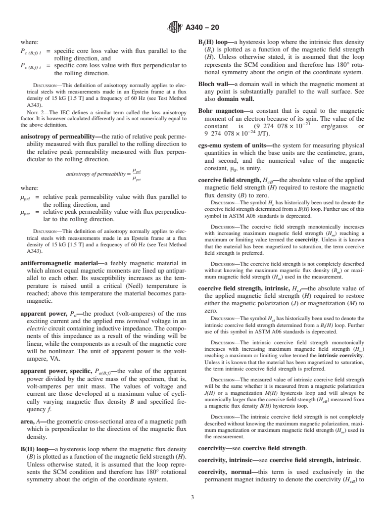 ASTM A340-20 - Standard Terminology of Symbols and Definitions Relating to Magnetic Testing