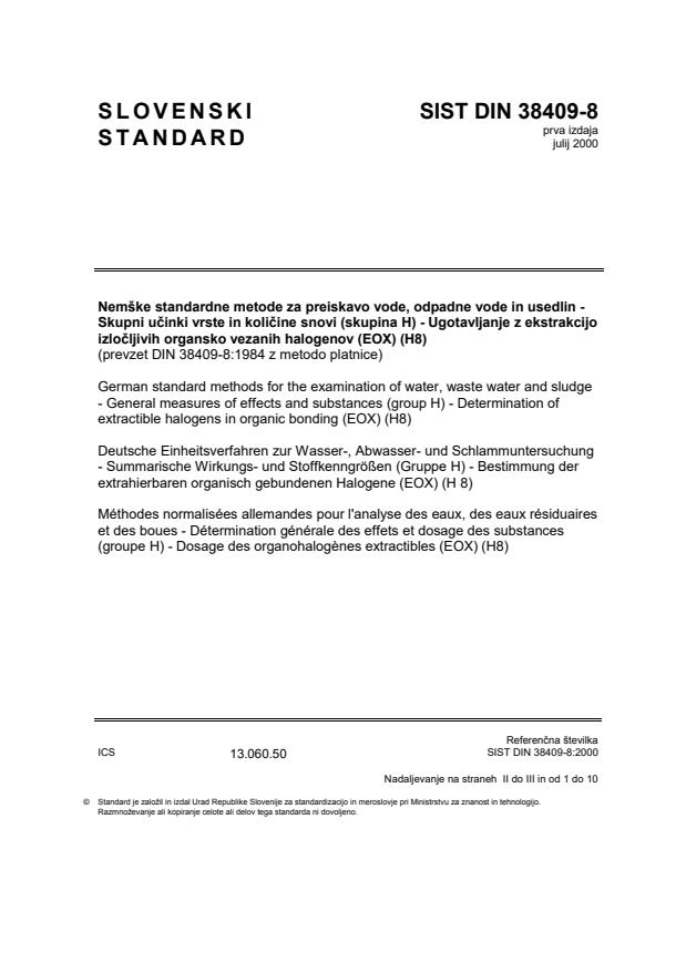 SIST DIN 38409 8 2000 Deutsche Einheitsverfahren Zur Wasser 