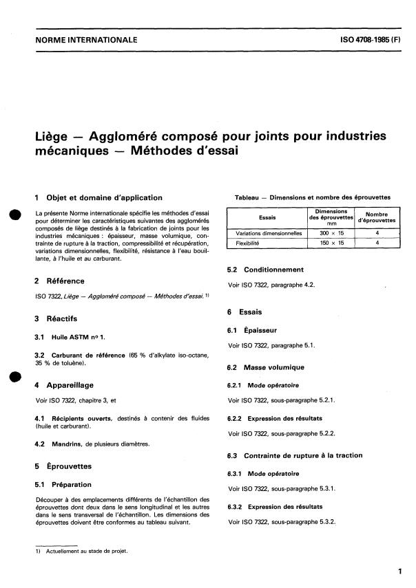ISO 4708:1985 - Liege -- Aggloméré composé pour joints pour industries mécaniques -- Méthodes d'essai