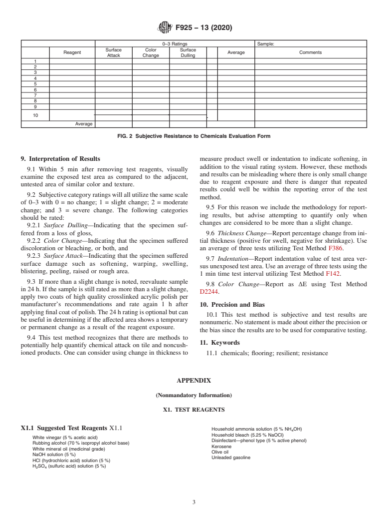 ASTM F925-13(2020) - Standard Test Method for  Resistance to Chemicals of Resilient Flooring