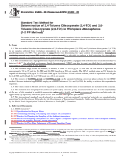 ASTM D5836-20 REDLINE ASTM D5836-20 - Standard Test Method for Determination of 2,4-Toluene Diisocyanate (2,4-TDI) and 2,6-Toluene Diisocyanate (2,6-TDI) in Workplace Atmospheres (1-2 PP Method) - Page 1 preview