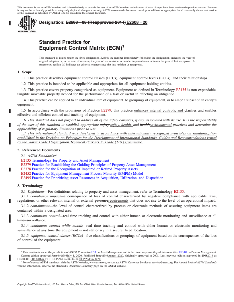 REDLINE ASTM E2608-20 - Standard Practice for Equipment Control Matrix (ECM)