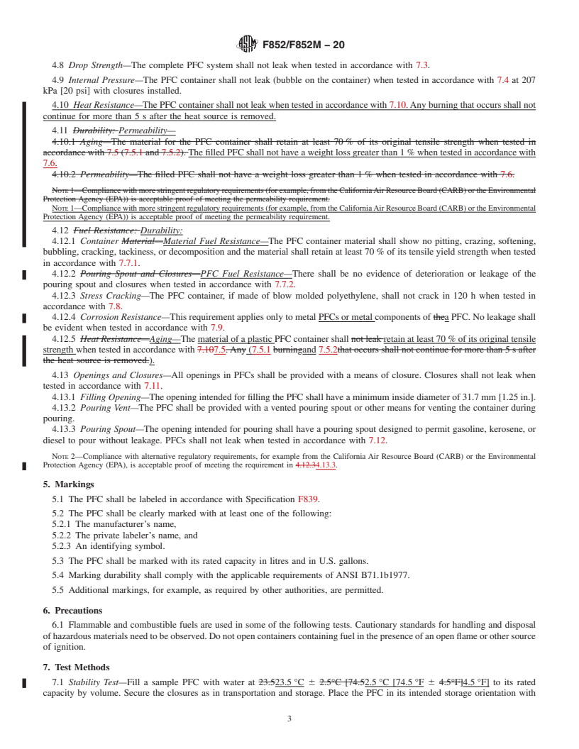 REDLINE ASTM F852/F852M-20 - Standard Specification for Portable Gasoline, Kerosene, and Diesel Containers for Consumer  Use