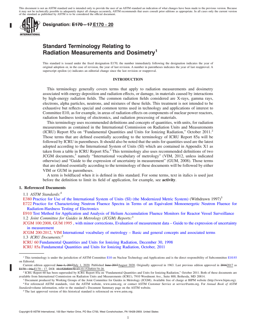 REDLINE ASTM E170-20 - Standard Terminology Relating to  Radiation Measurements and Dosimetry